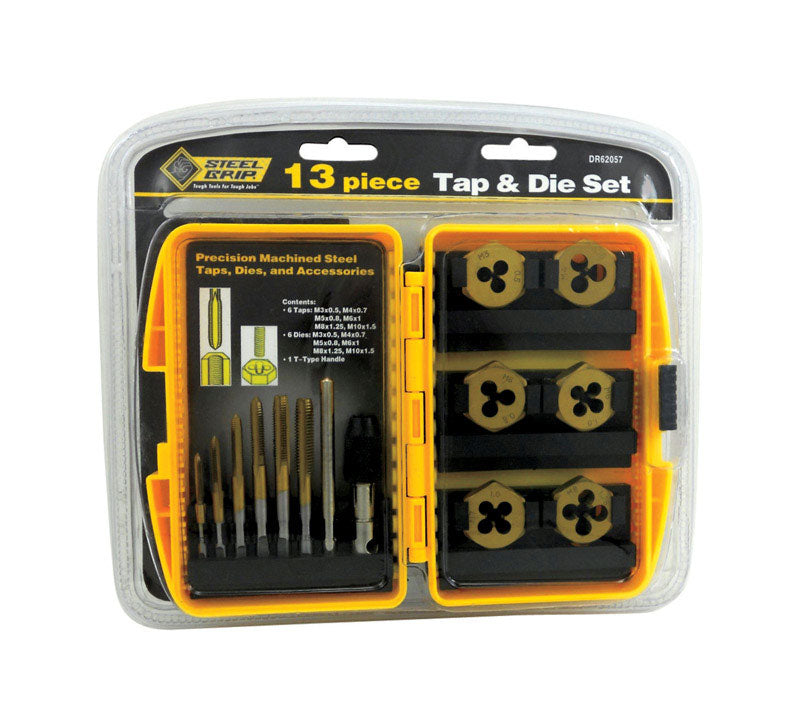 STEEL GRIP - Steel Grip Steel Metric Tap and Die Set M3-0.5, M4-0.7, M5-0.8, M6-1.0, M7-1.0, M8-1.25 M3-0.5, M4-0