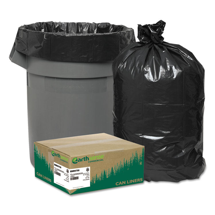 Earthsense Commercial - Linear Low Density Recycled Can Liners, 56 gal, 1.25 mil, 43" x 48", Black, 100/Carton