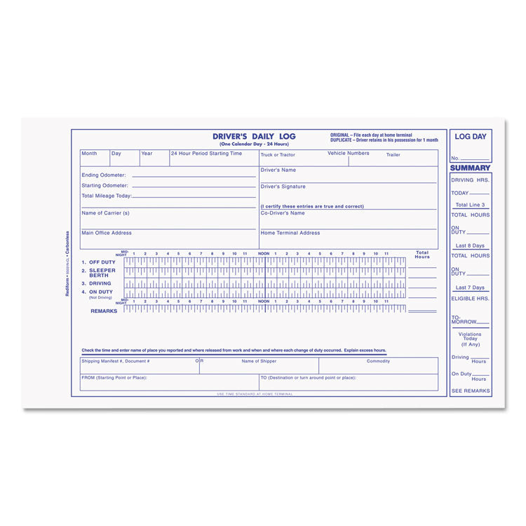 Rediform - Driver's Daily Log Book, Two-Part Carbonless, 8.75 x 5.38, 31 Forms Total