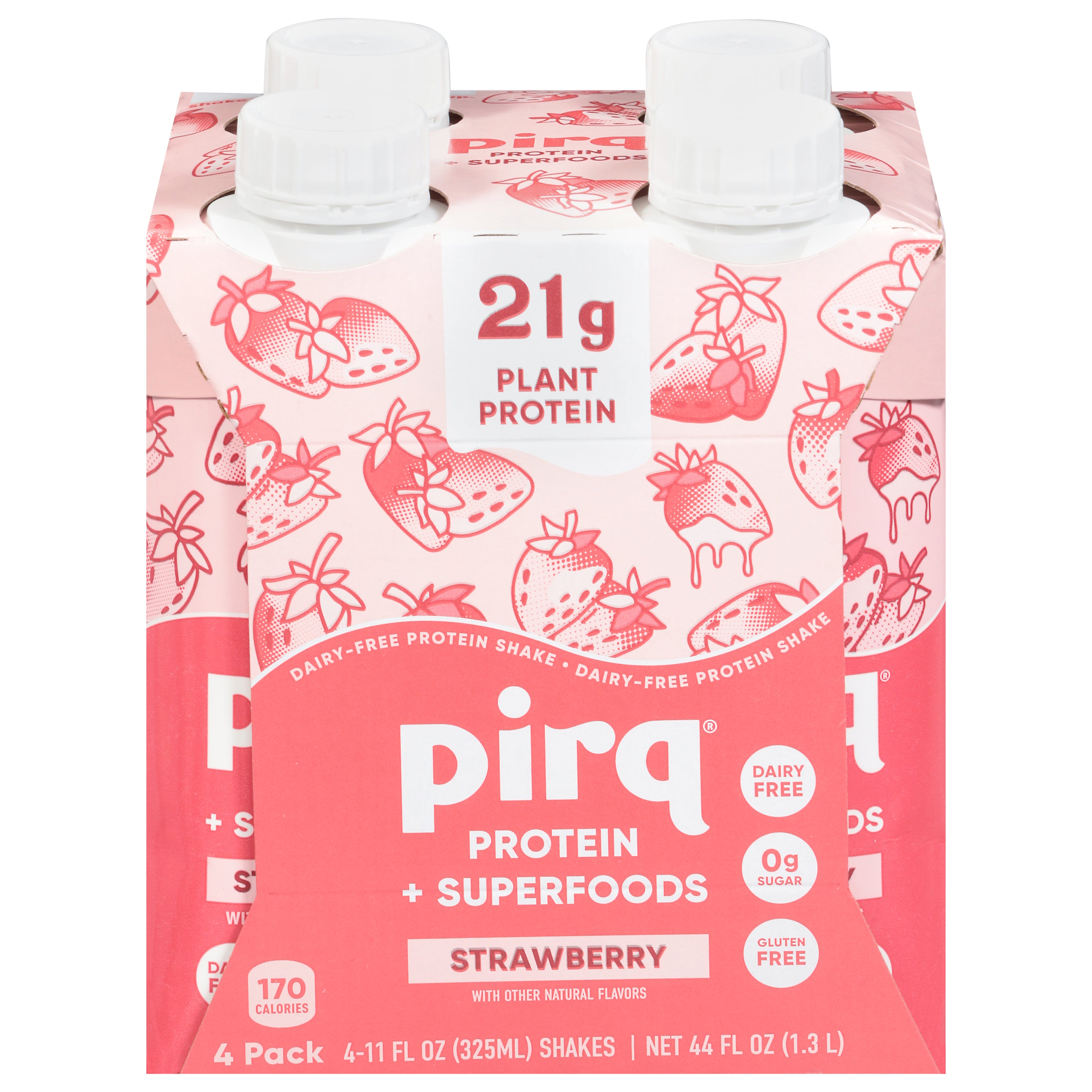 Pirq Dairy-Free +Superfoods Strawberry Protein Shake 4 - 11 fl oz Shakes - Case of 3