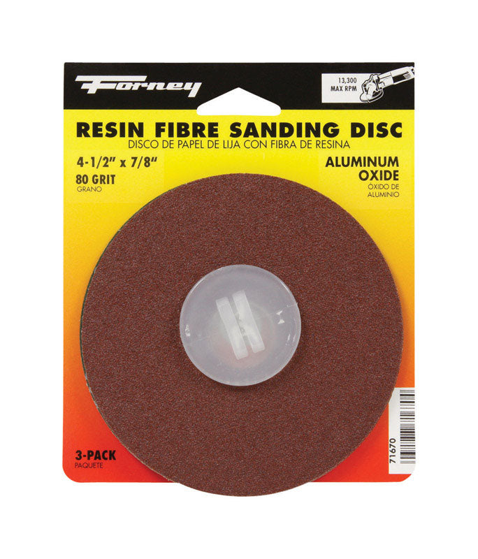 FORNEY - Forney 4.5 in. Aluminum Oxide Adhesive Sanding Disc 80 Grit 3 pk