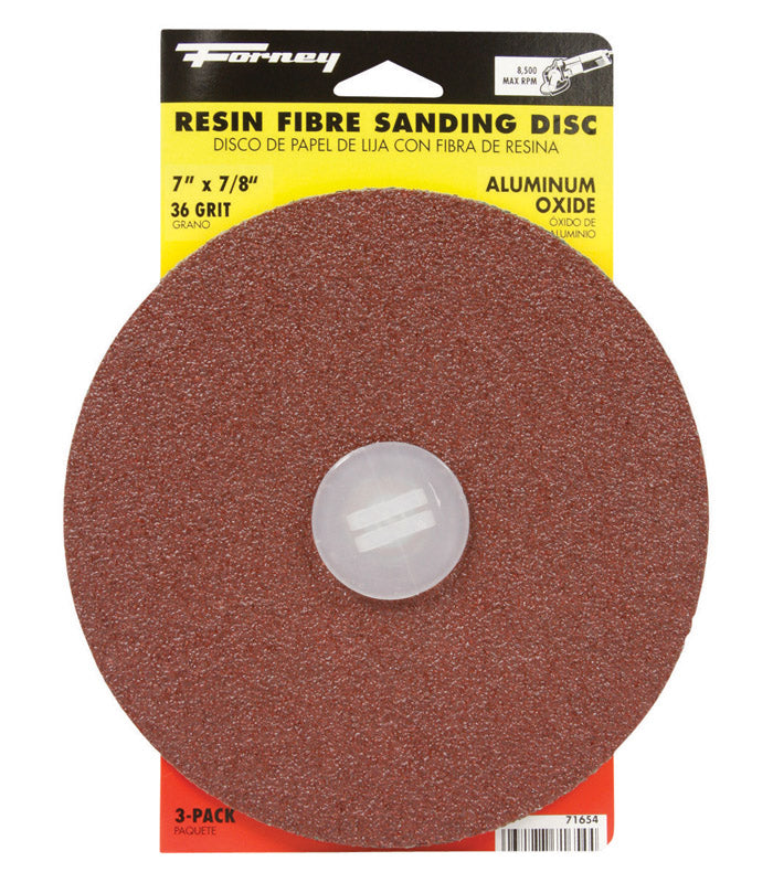 FORNEY - Forney 7 in. Aluminum Oxide Adhesive Sanding Disc 36 Grit 3 pk