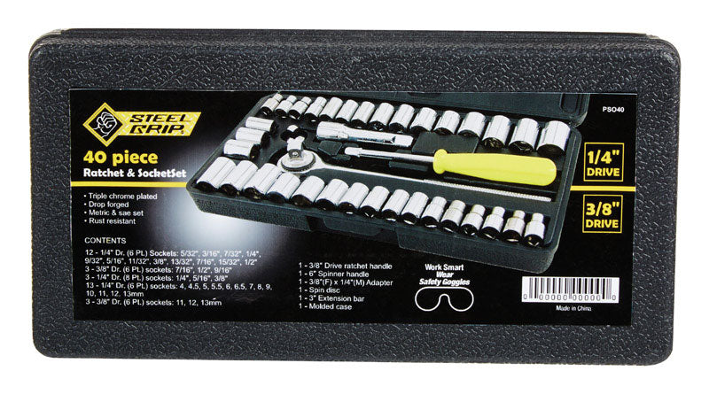 STEEL GRIP - Steel Grip 1/4 and 3/8 in. drive Metric and SAE Socket and Ratchet Set 40 pc