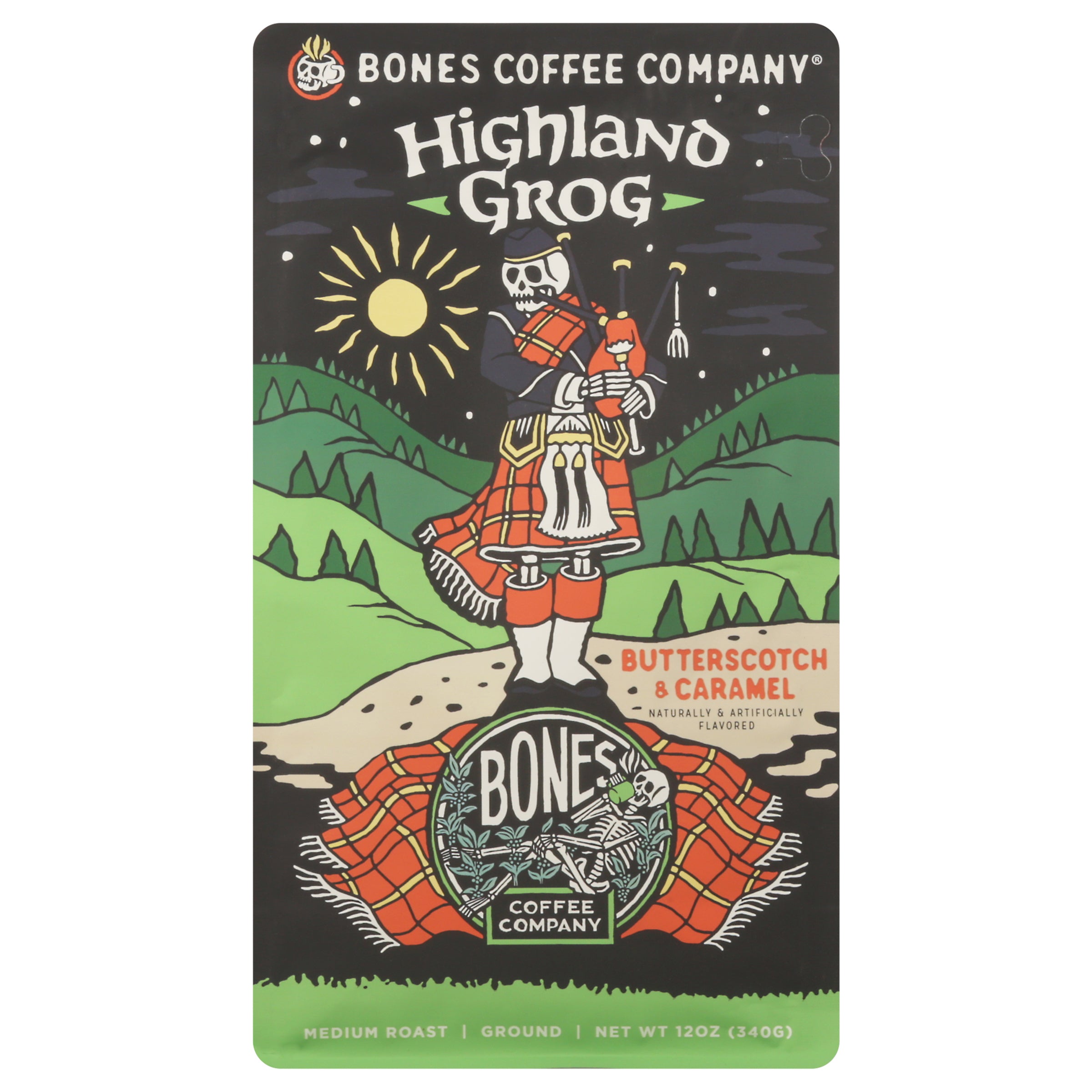 Bones Coffee Company Medium Roast Ground Highland Grog Coffee 12 oz - Case of 12