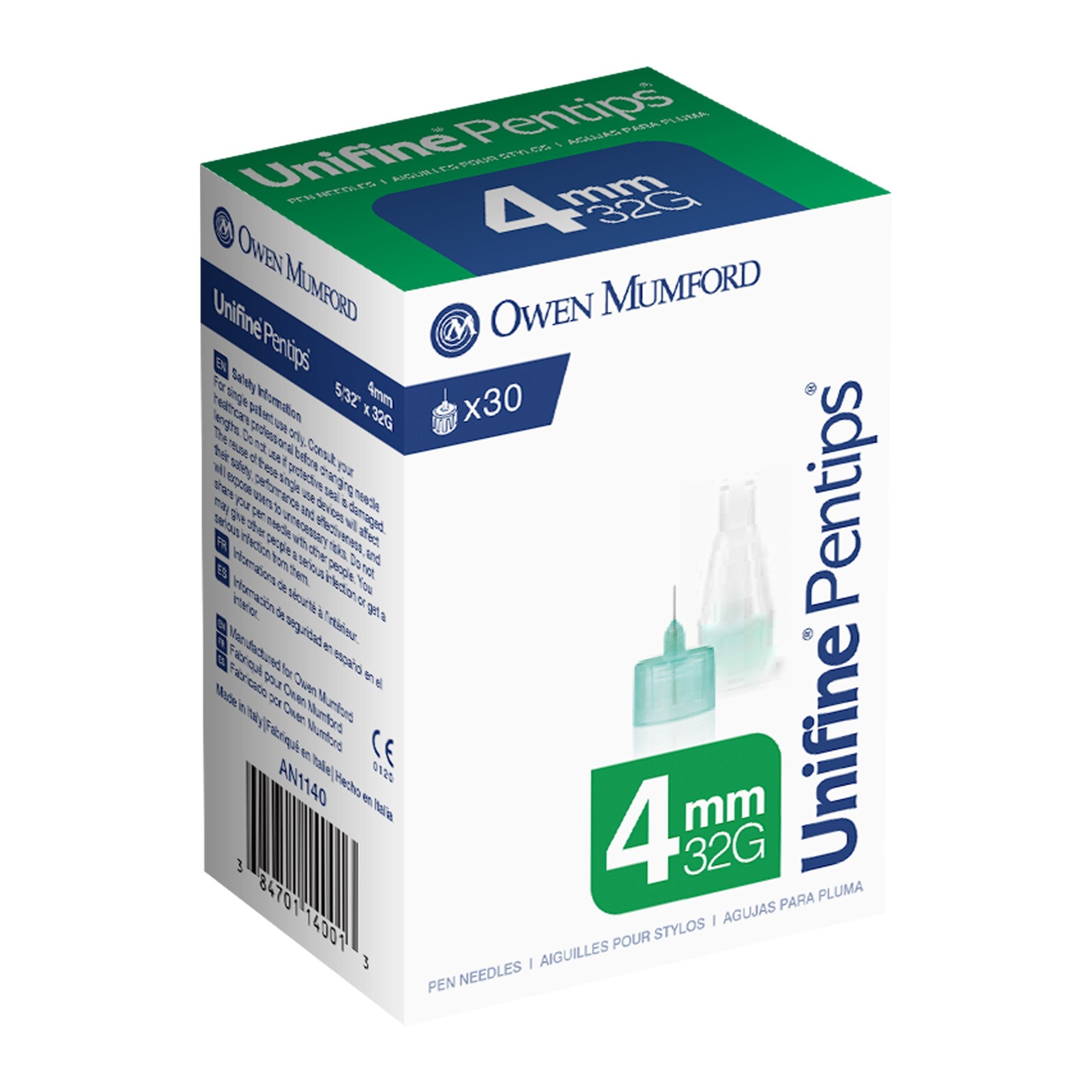 Owen Mumford - Standard Insulin Pen Needle Unifine® Pentips® 32 Gauge 4 mm Length NonSafety [30/BX]