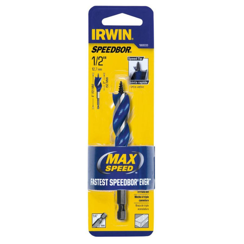 IRWIN TOOLS - Irwin Speedbor 1/2 in. X 4 in. L Carbon Steel Wood Boring Bit Quick-Change Hex Shank 1 pc [1866033]