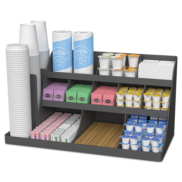 Mind Reader - Extra Large Coffee Condiment and Accessory Organizer, 14 Compartment, 24 x 11.8 x 12.5, Black