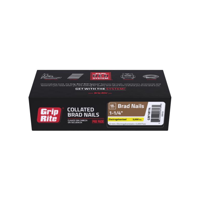 GRIP-RITE - Grip-Rite 1-1/4 in. 18 Ga. Straight Strip Electro Galvanized Finish Nails 5000 pk