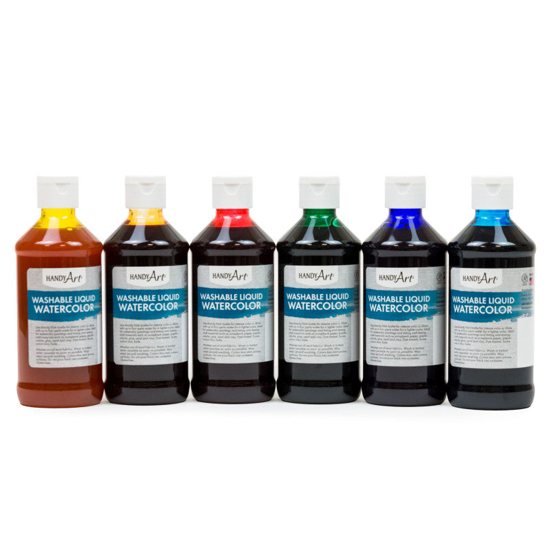 HANDY ART - Washable Liquid Watercolors, 8 oz., Primary Colors, Set of 6