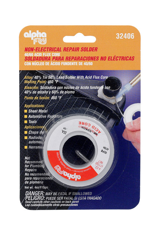 ALPHA FRY - Alpha Fry 4 oz Acid Core Wire Solder 0.125 in. D Tin/Lead 40/60 1 pc