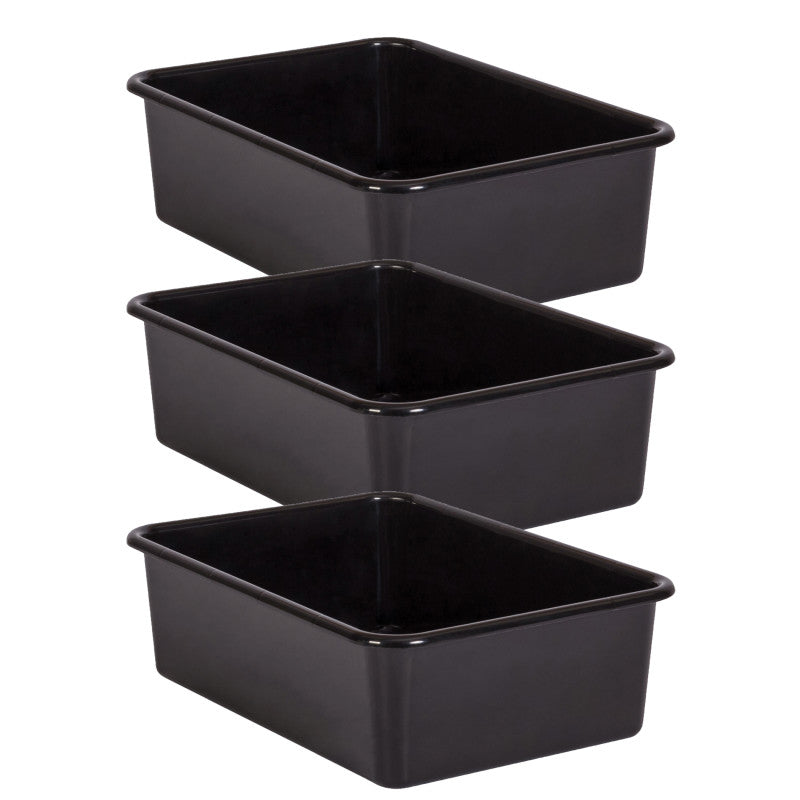 TEACHER CREATED RESOURCES - Black Large Plastic Storage Bin, Pack of 3