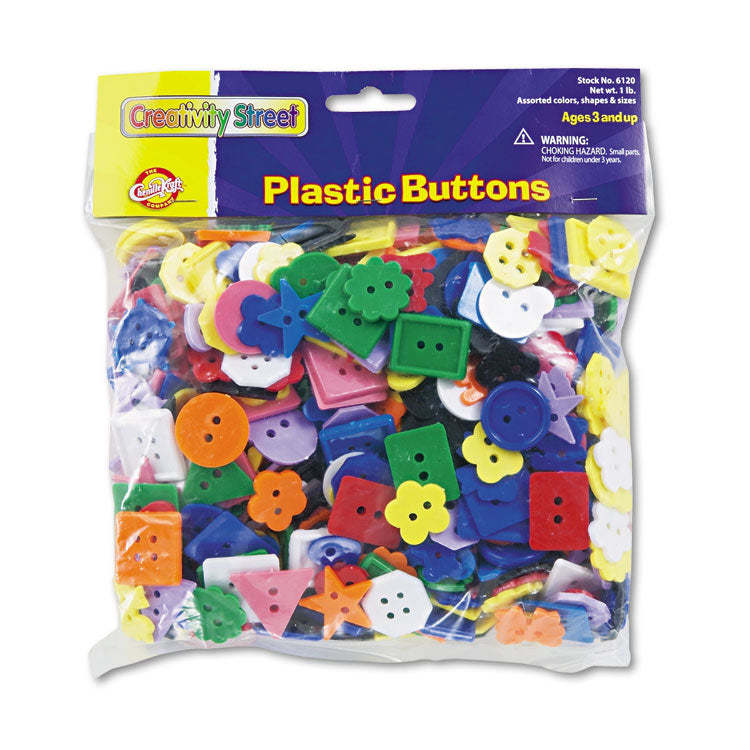 Creativity Street - Plastic Button Assortment, 1 lb, Assorted Colors/Shapes/Sizes