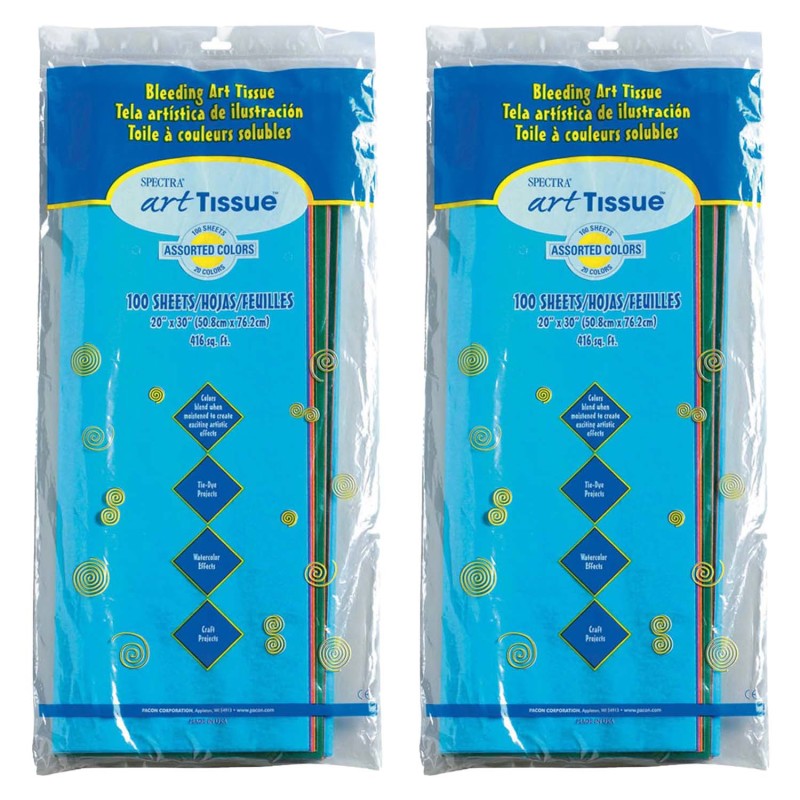 SPECTRA - Deluxe Bleeding Art Tissue, Assorted 20 Colors, 20" x 30", 100 Sheets Per Pack, 2 Packs