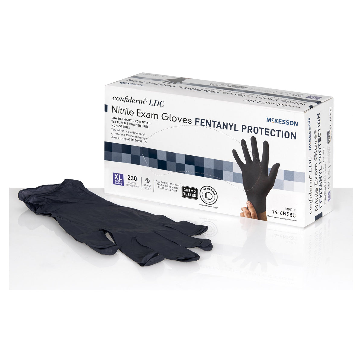 McKesson Brand - Exam Glove McKesson Confiderm® LDC X-Large NonSterile Nitrile Standard Cuff Length Fully Textured Black Chemo Tested / Fentanyl Tested [230/BX]