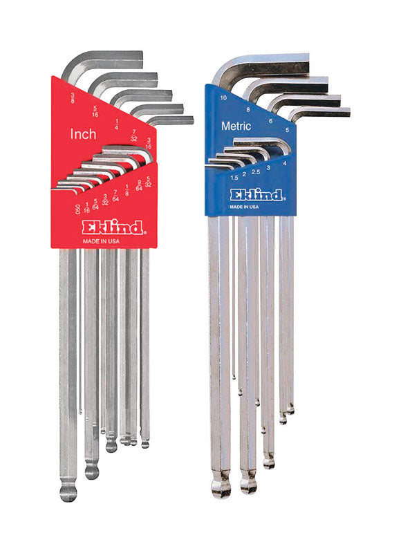 EKLIND - Eklind Bright-Ball-Hex-L Assorted Metric and SAE Extra Long Ball End Hex Key Set 22 pc