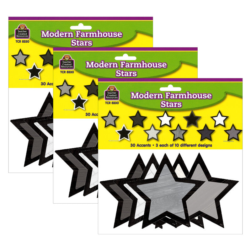 TEACHER CREATED RESOURCES - Modern Farmhouse Stars Accents, 30 Per Pack, 3 Packs