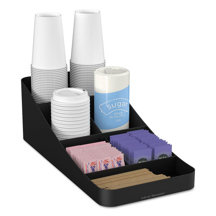 Mind Reader - Trove Seven-Compartment Coffee Condiment Organizer, 7.75 x 16 x 5.25, Black
