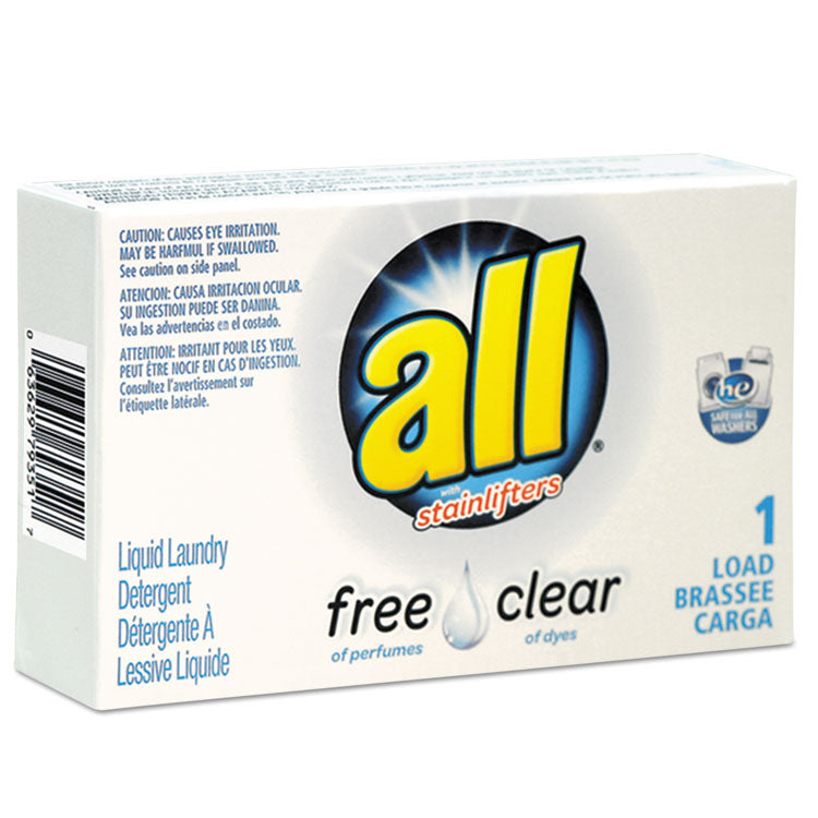 All - Free Clear HE Liquid Laundry Detergent, Unscented, 1.6 oz Vend-Box, 100/Carton