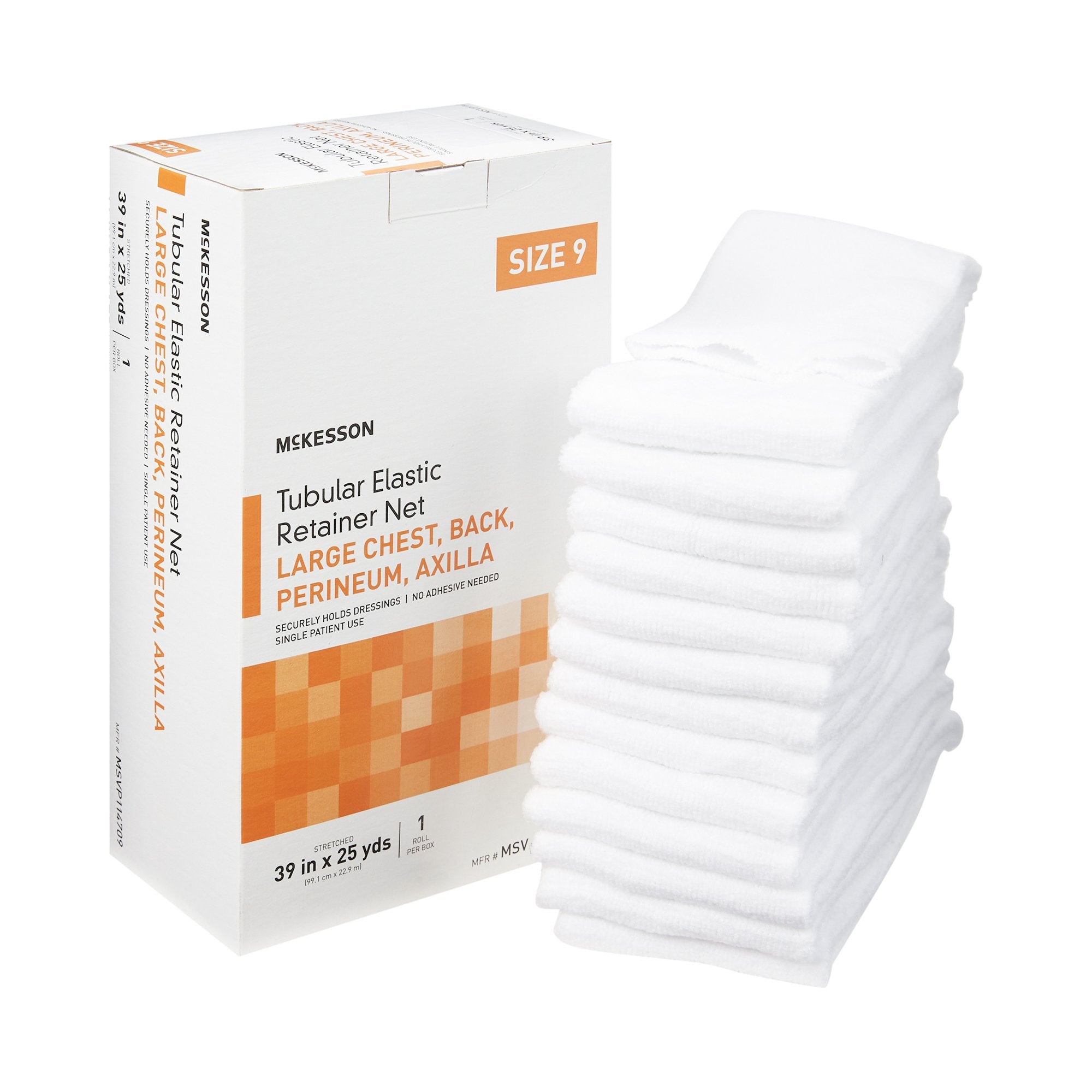 McKesson Brand - Elastic Net Retainer Dressing McKesson Tubular Elastic 39 Inch X 25 Yard (99.1 cm X 22.9 m) Size 9 White Large Chest / Back / Perineum / Axilla NonSterile [1/BX]
