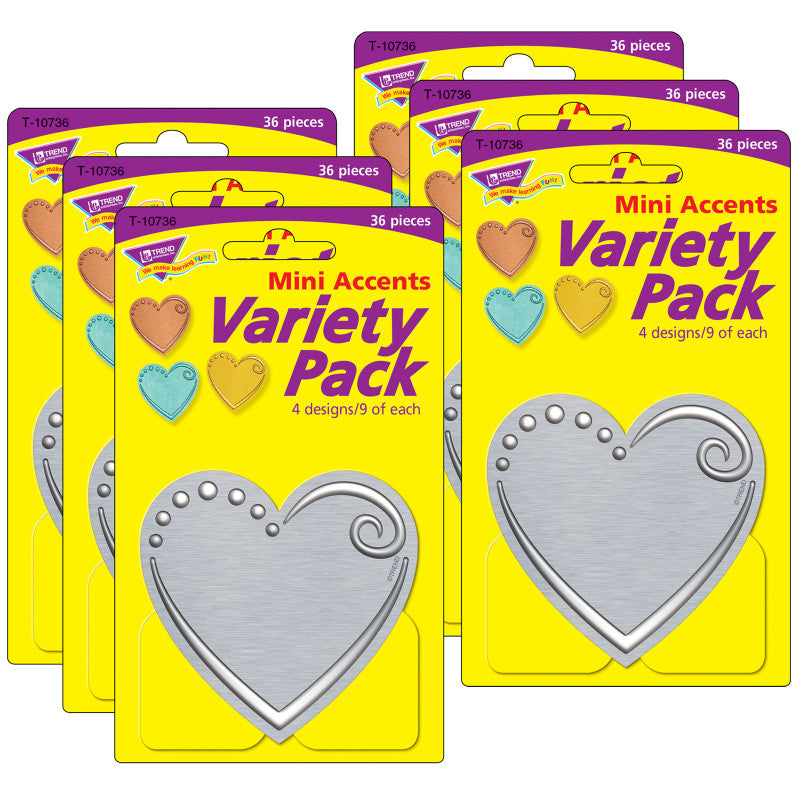 TREND - I ♥ Metal™ Hearts Mini Accents Variety Pack, 36 Per Pack, 6 Packs