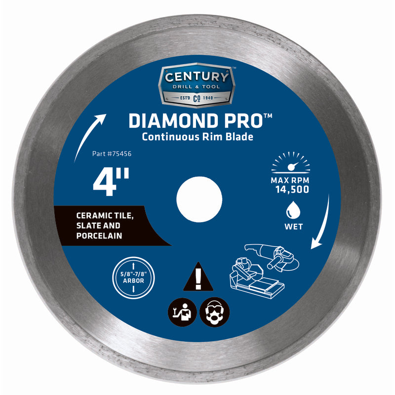 CENTURY DRILL & TOOL - Century Drill & Tool Diamond Pro 4 in. D X 5/8 and 7/8 in. Steel Continuous Rim Diamond Saw Blade 1