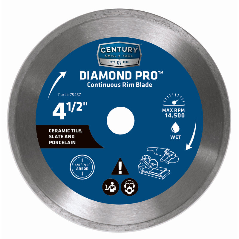 CENTURY DRILL & TOOL - Century Drill & Tool Diamond Pro 4-1/2 in. D X 7/8 in. Diamond Continuous Rim Diamond Saw Blade 1 pk