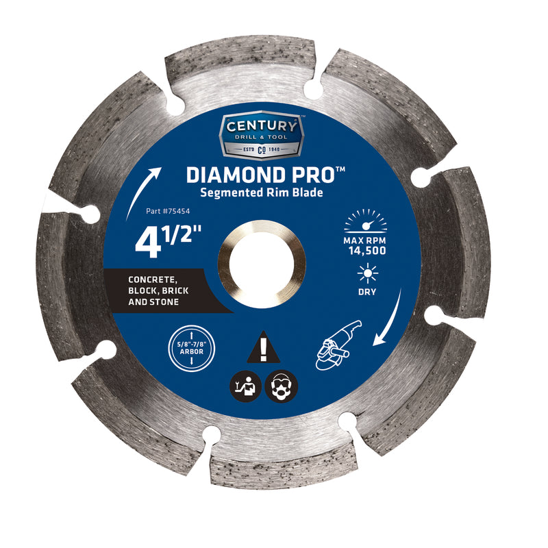 CENTURY DRILL & TOOL - Century Drill & Tool 4-1/2 in. D X 5/8 and 7/8 in. Diamond Segmented Rim Blade 1 pk