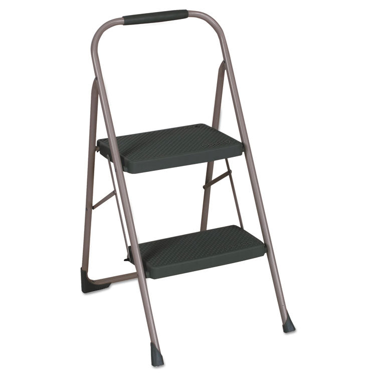 Cosco - Big Step Folding Stool, 2-Step, 200 lb Capacity, 20.5" Working Height, 22" Spread, Black/Gray