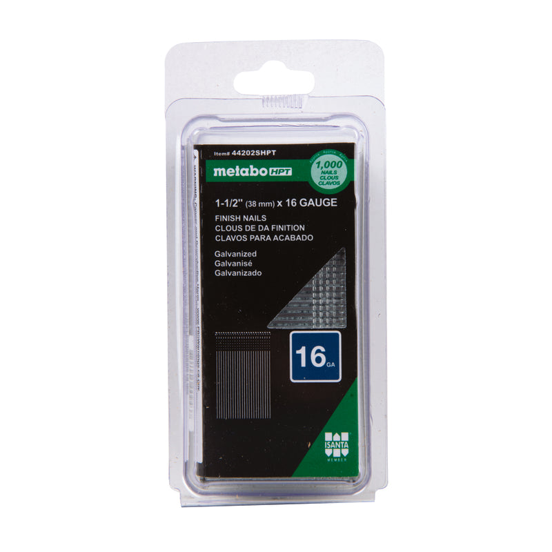 HITACHI POWER TOOLS - Metabo HPT 1-1/2 in. 16 Ga. Straight Strip Electro Galvanized Finish Nails 1000 pk [44202SHPT]