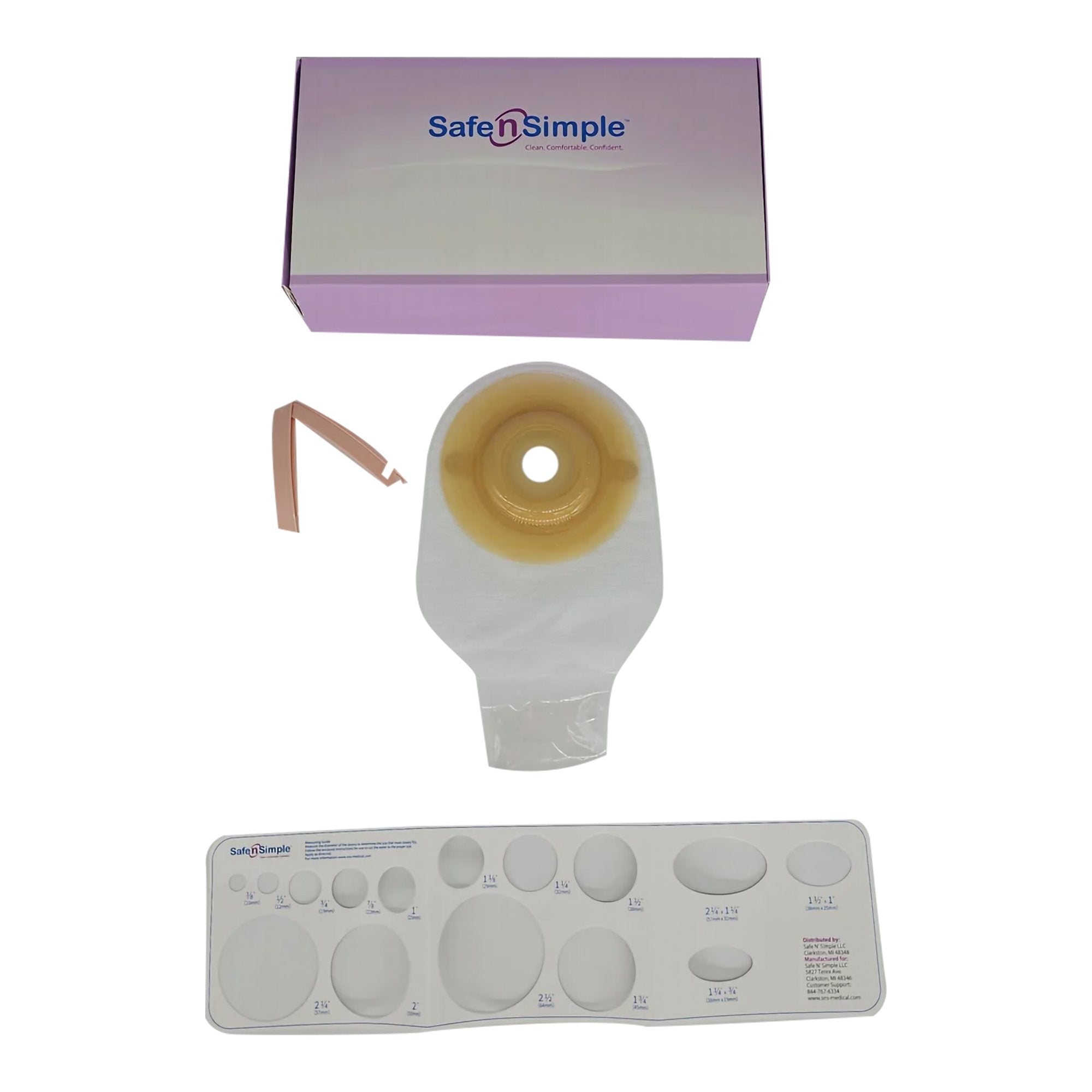 Safe N Simple - Ostomy Pouch Safe n Simple™ One-Piece System 12 Inch Length Convex, Pre-Cut 1 Inch Stoma Drainable [10/BX]