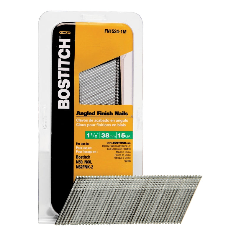 STANLEY BOSTITCH - Bostitch 1-1/2 in. 15 Ga. Angled Strip Coated Finish Nails 1,000 pk