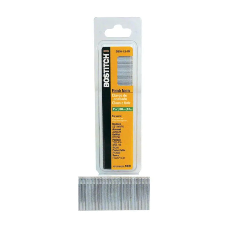 STANLEY BOSTITCH - Bostitch 1-1/2 in. 16 Ga. Straight Strip Coated Finish Nails 1,000 pk