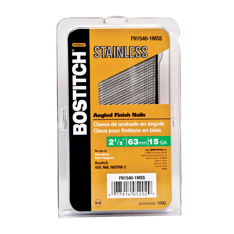 STANLEY BOSTITCH - Bostitch 2 in. 15 Ga. Angled Strip Stainless Steel Finish Nails 1,000 pk