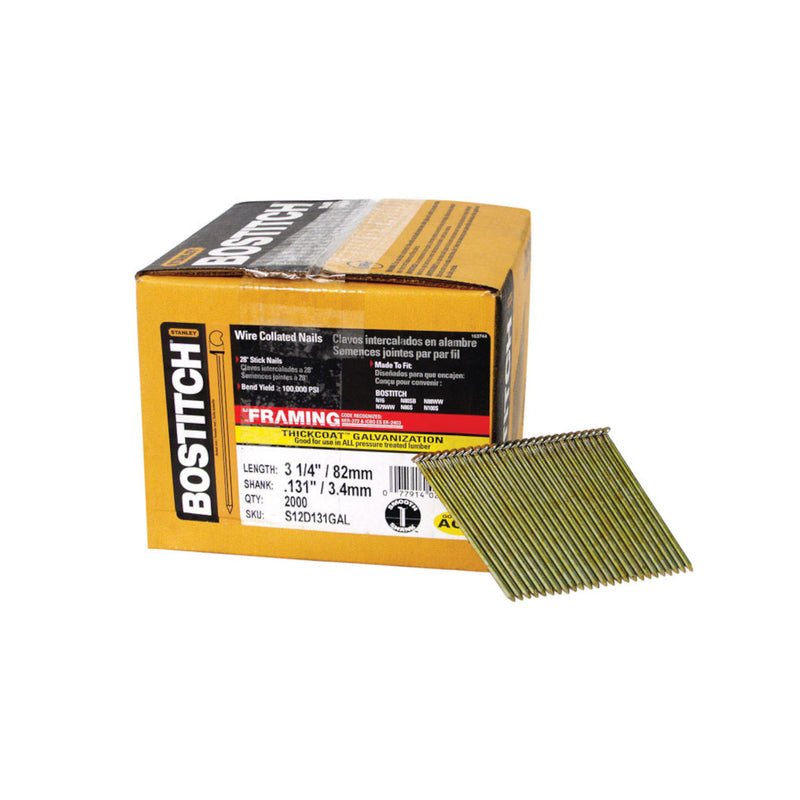 STANLEY BOSTITCH - Bostitch 3-1/4 in. 10 Ga. Angled Strip Hot-Dip Galvanized Framing Nails 28 deg 2,000 pk