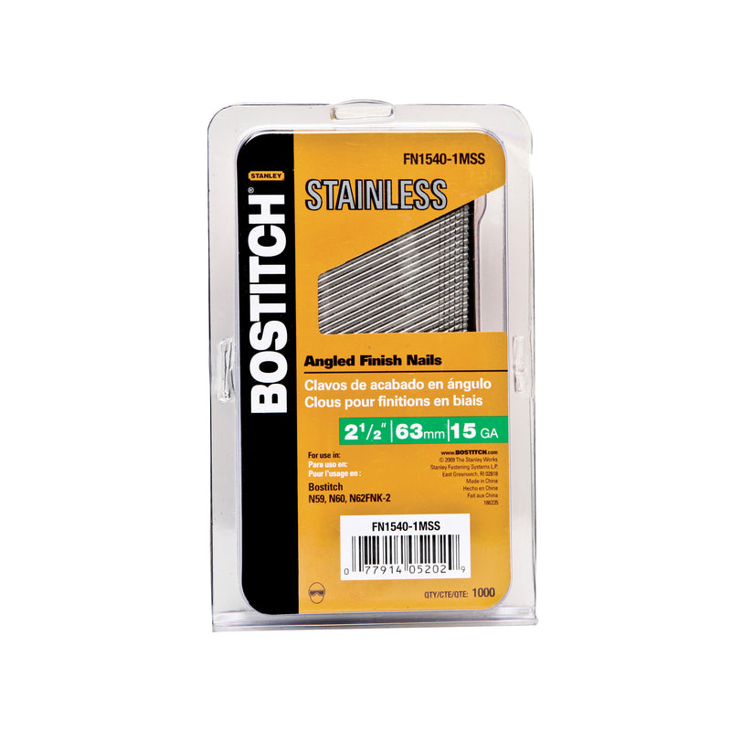 STANLEY BOSTITCH - Bostitch 2-1/2 in. 15 Ga. Angled Strip Stainless Steel Finish Nails 1,000 pk