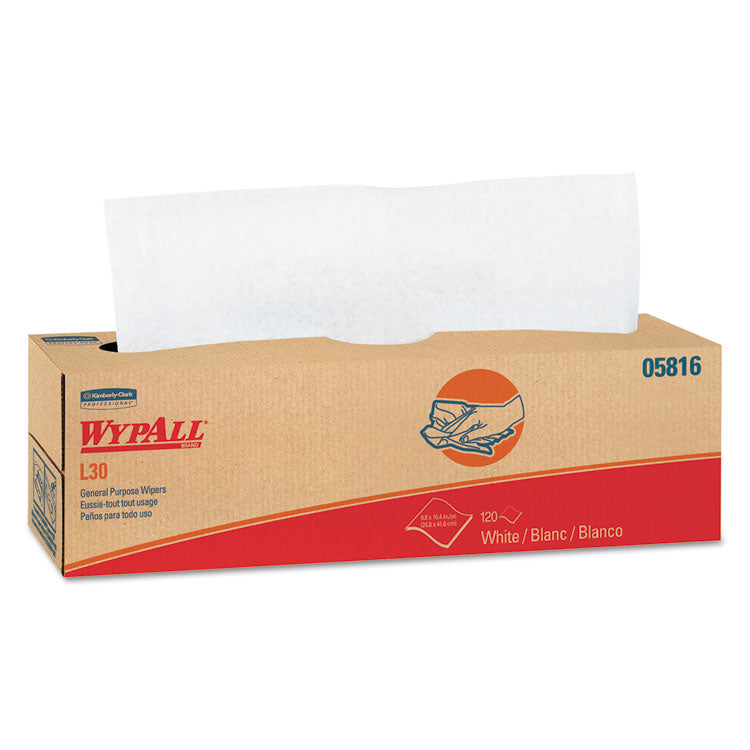 WypAll - L30 Towels, POP-UP Box, 9.8 x 16.4, White, 120/Box, 6 Boxes/Carton