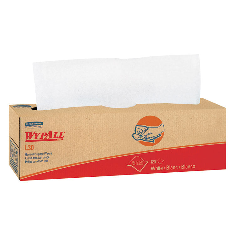 WypAll - L30 Towels, POP-UP Box, 16.4 x 9.8, White, 100/Box, 8 Boxes/Carton