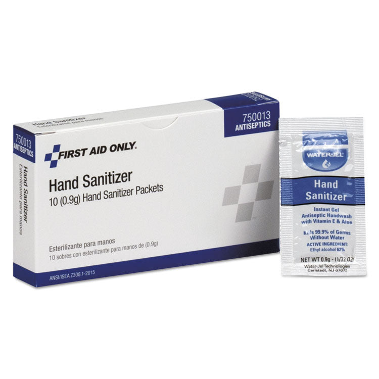 First Aid Only - Gel Hand Sanitizer Packets for Unitized and First Aid Stations, 0.9 g, Clean Scent, 10/Box