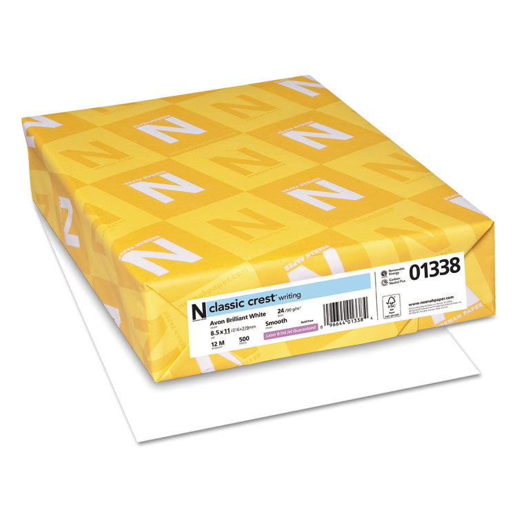 Neenah Paper - CLASSIC CREST Stationery, 93 Bright, 24 lb Bond Weight, 8.5 x 11, Avon White, 500/Ream