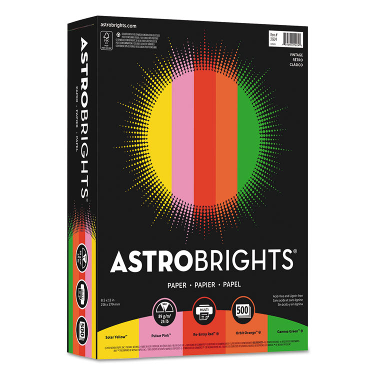Astrobrights - Color Paper -"Vintage" Assortment, 24 lb Bond Weight, 8.5 x 11, Assorted Vintage Colors, 500/Ream