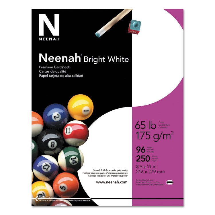 Neenah Bright White - Bright White Card Stock, 96 Bright, 65 lb Cover Weight, 8.5 x 11, 250/Pack