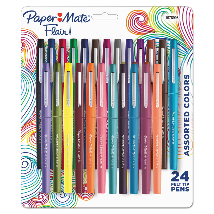 Paper Mate - Point Guard Flair Felt Tip Porous Point Pen, Stick, Medium 0.7 mm, Assorted Tropical Vacation Ink and Barrel Colors, 24/Pack