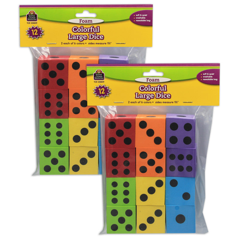 TEACHER CREATED RESOURCES - Foam Colorful Large Dice, 12 Per Pack, 2 Packs