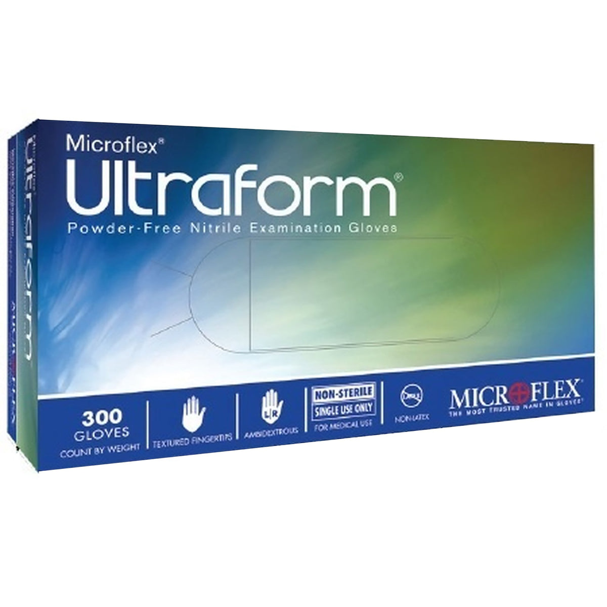 Microflex Medical - Exam Glove Ultraform® Medium NonSterile Nitrile Standard Cuff Length Textured Fingertips Blue Not Rated [300/BX]