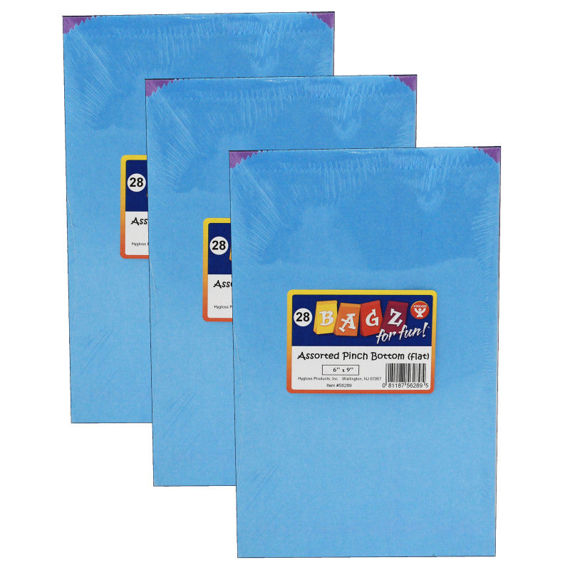 HYGLOSS - Pinch Bottom Bags, Assorted Colors, 6" x 9", 28 Per Pack, 3 Packs