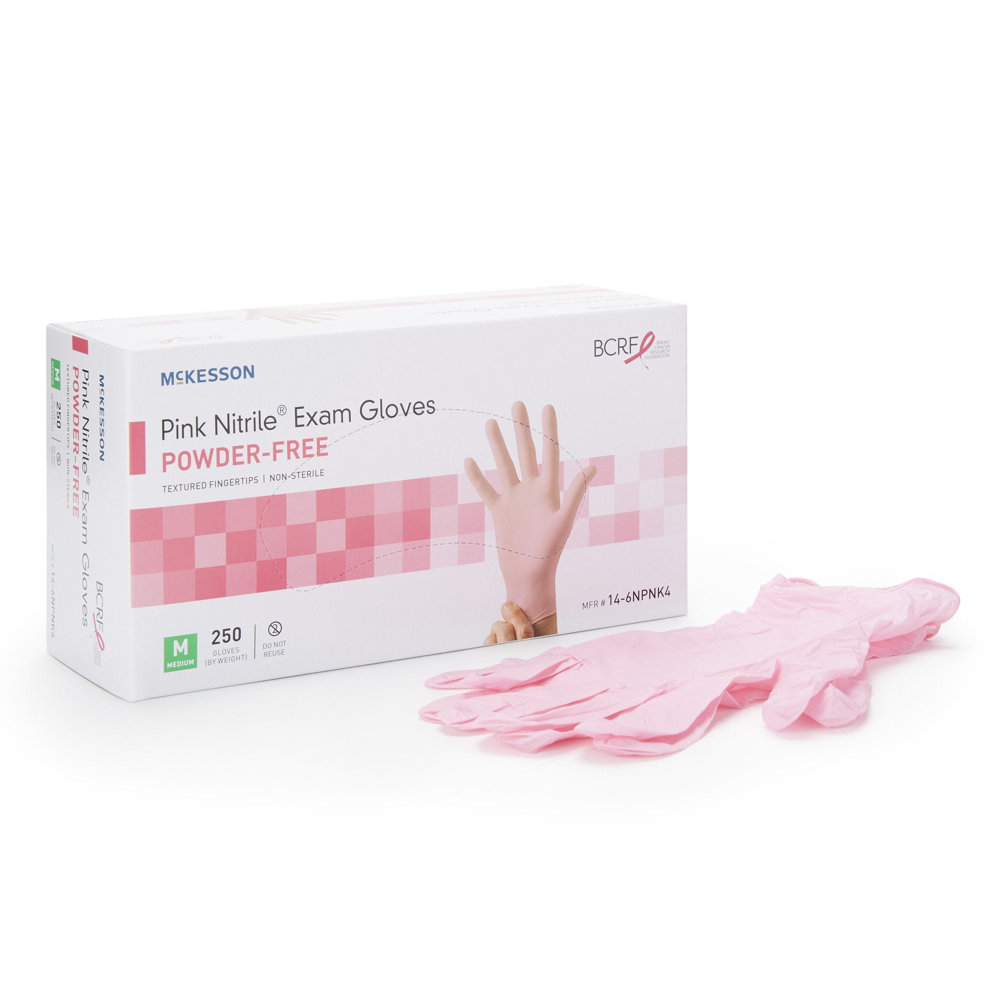 McKesson Brand - Exam Glove McKesson Pink Nitrile® Medium NonSterile Nitrile Standard Cuff Length Textured Fingertips Pink Not Rated [250/BX]