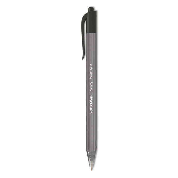 Paper Mate - InkJoy 100 RT Ballpoint Pen, Retractable, Medium 1 mm, Black Ink, Black Barrel, Dozen