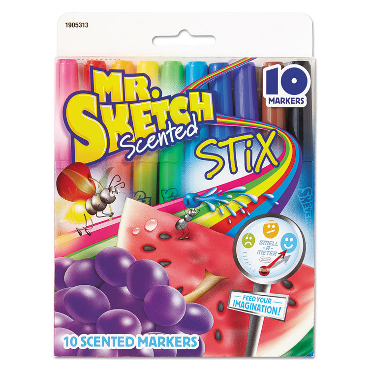 Mr. Sketch - Scented Stix Watercolor Marker Set, Fine Bullet Tip, Assorted Colors, 10/Set