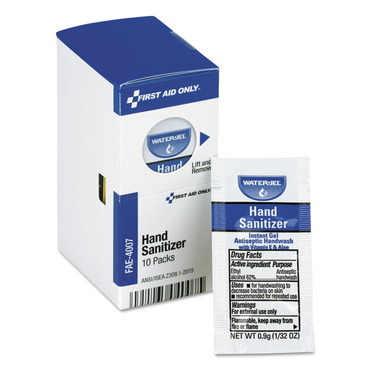 First Aid Only - Gel Hand Sanitizer Packets for SmartCompliance First Aid Kits, 0.9 g, Clean Scent, 10/Box