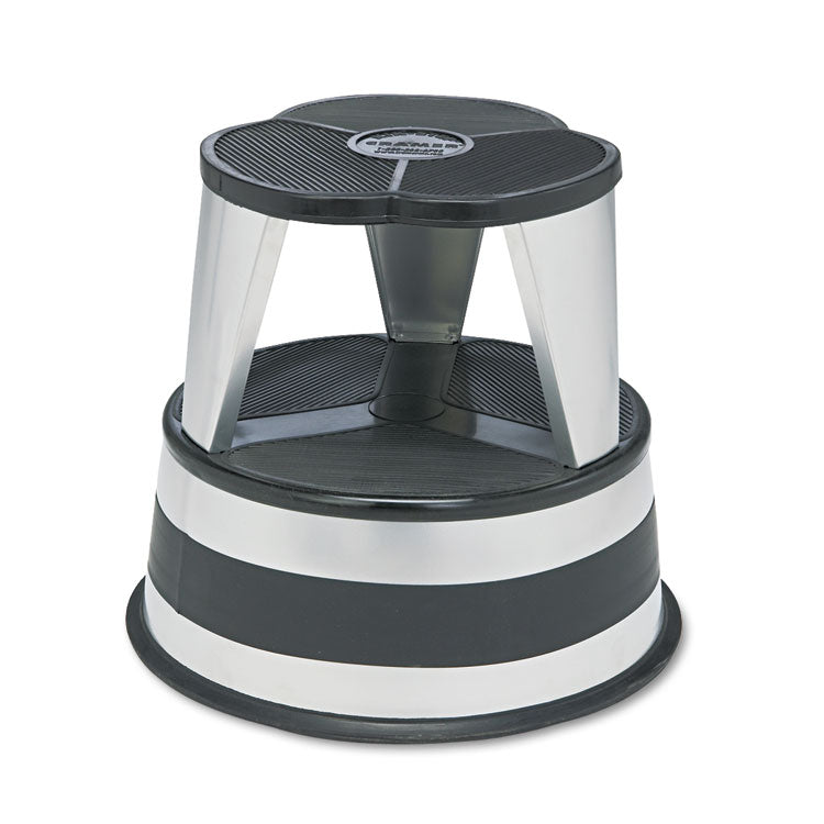 Cramer - Kik-Step Steel Step Stool, 2-Step, 350 lb Capacity, 16" Diameter x 14.25"h, Silvertone